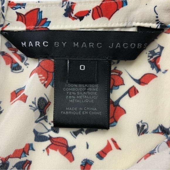 Marc Jacobs floral silk blouse 3/4 sleeve blouse Size 0 round neck - Picture 11 of 13